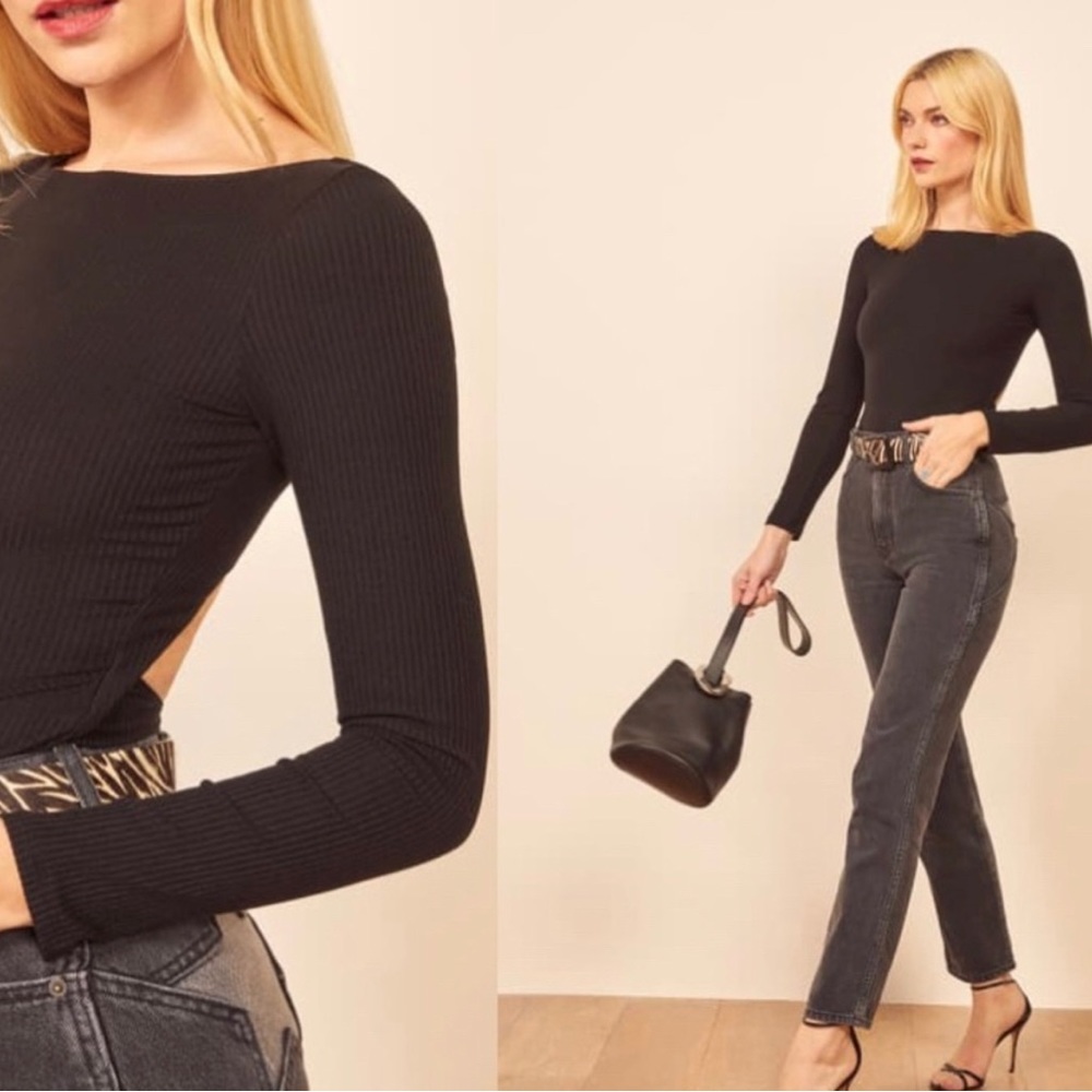 Reformation black long sleeve body suit